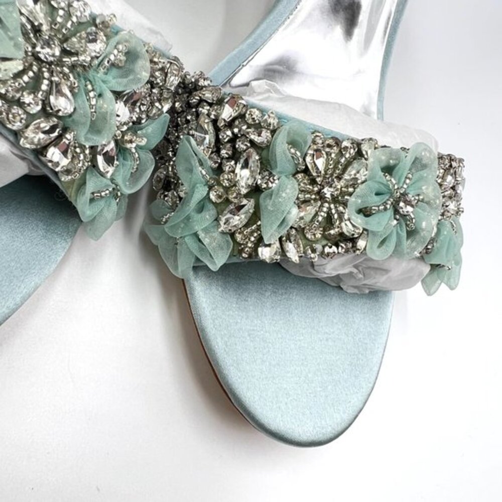 Badgley Mischka Size 9 Light Mist Blue‎ Satin Jeweled Dress Sandals Heels Shoes - Picture 5 of 14